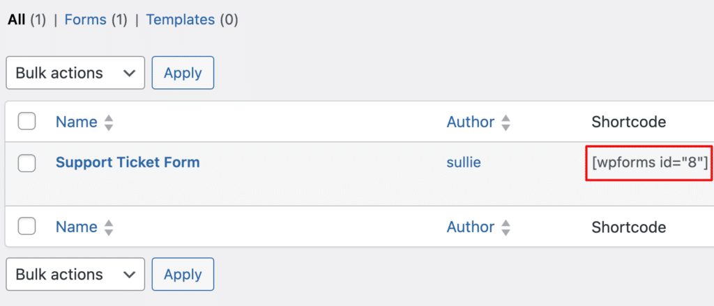 WPForms Form ID