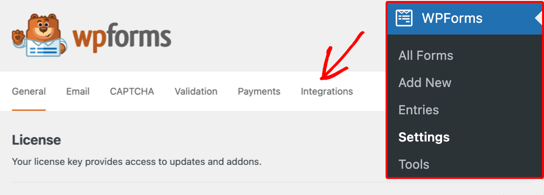 WPForms Integrations Settings