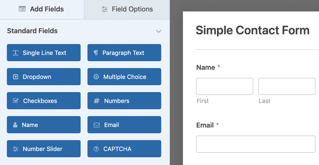 The WPForms Lite form builder