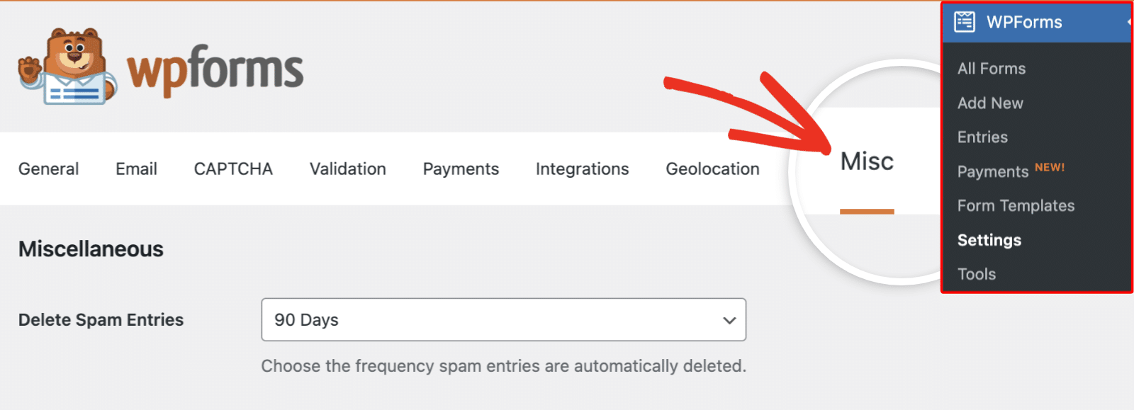 WPForms misc settings