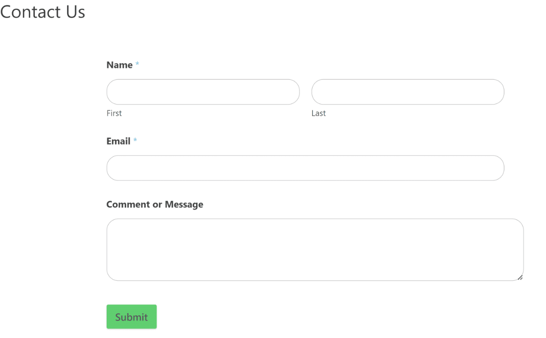 WPForms published with Elementor