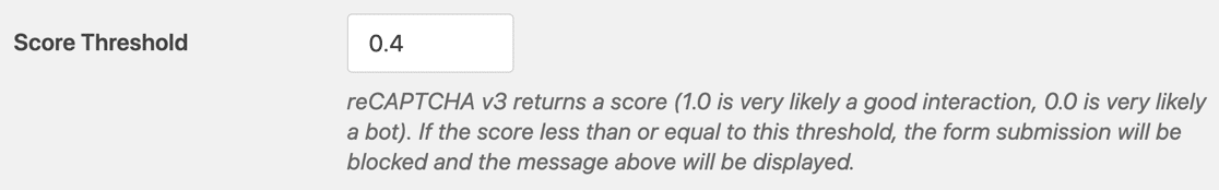 WPForms reCAPTCHA threshold