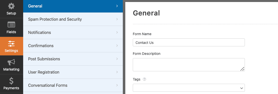 WPForms settings