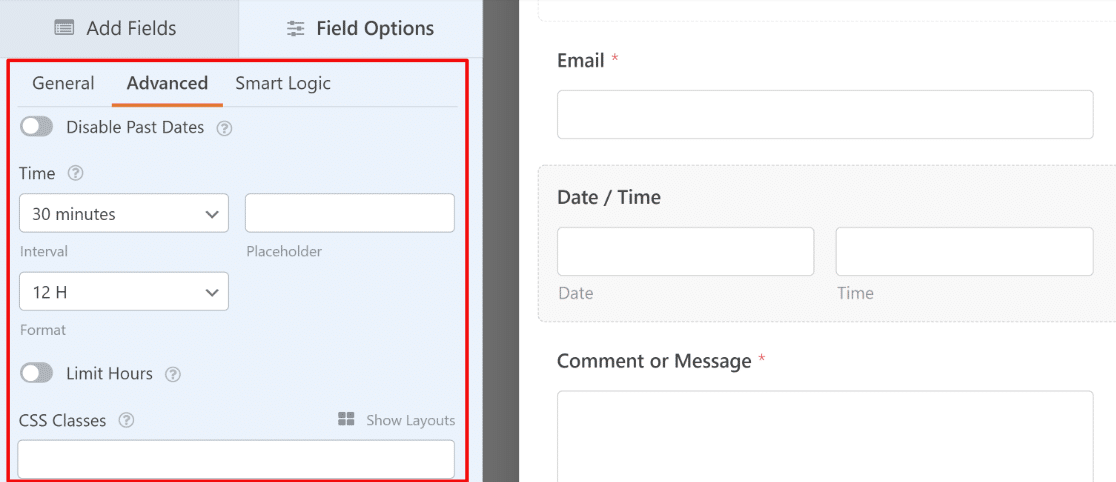 WPforms time field settings