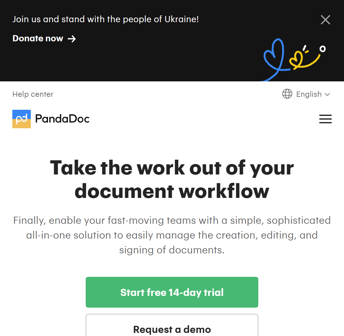 Screenshot of PandaDoc homepage